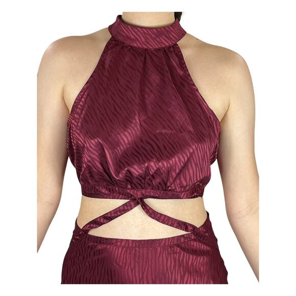 Lulu's dress burgundy Fierce Vision Jacquard print satin - Picture 3 of 6